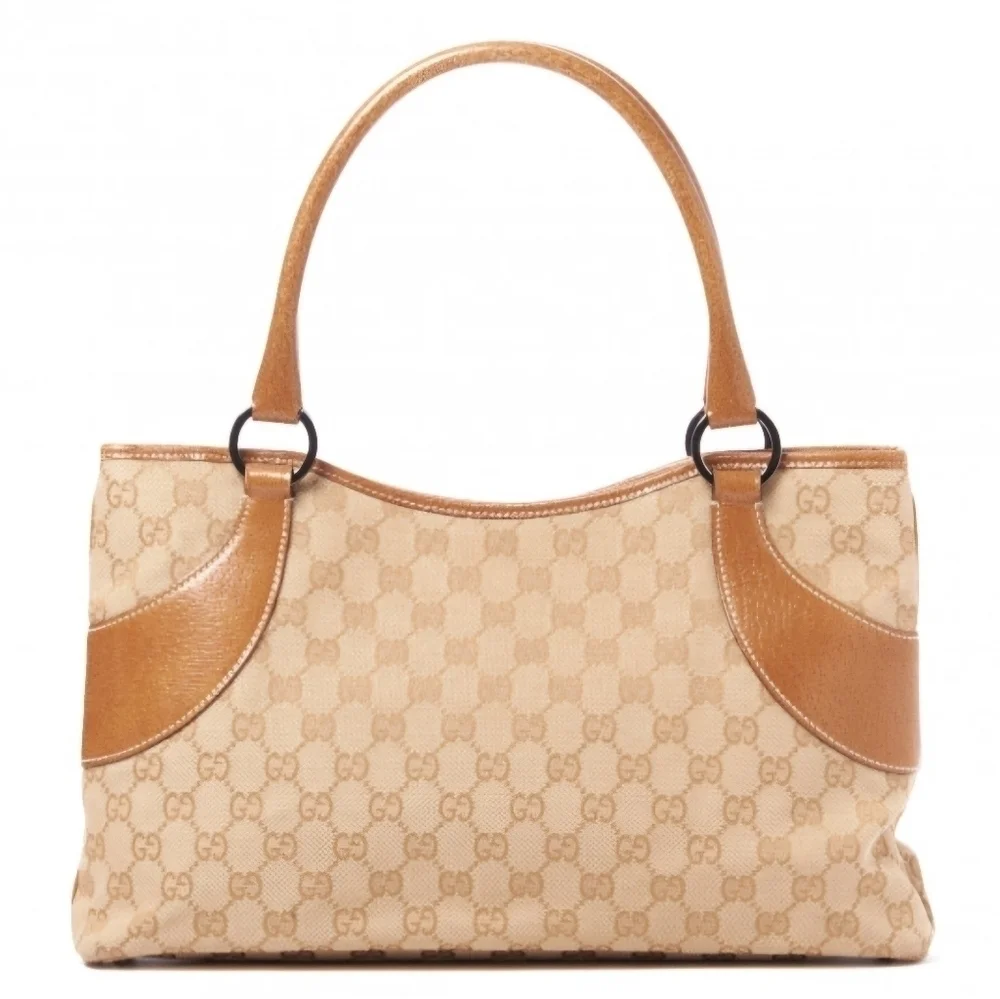 Gucci | Monogram GG Canvas and Brown Leather Tote Shoulder Bag